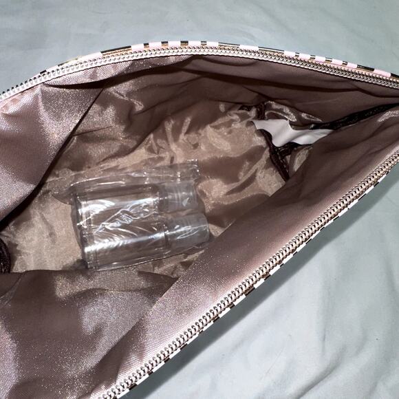 Juicy Couture Makeup Pyramid Beauty Bag Rose Gold Monogram TSA Travel Bottles - Picture 2 of 7